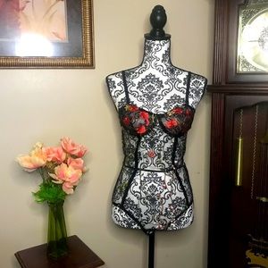 Floral Embroidery Mesh Underwire Teddy Bodysuit